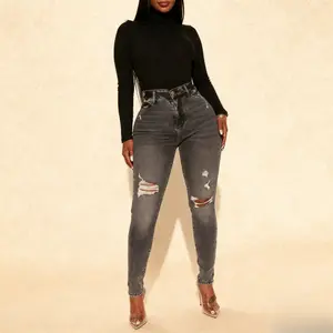 Living Life High Stretch Skinny Jeans - Black Wash Fit Everyday Bottom Ripped Pockets