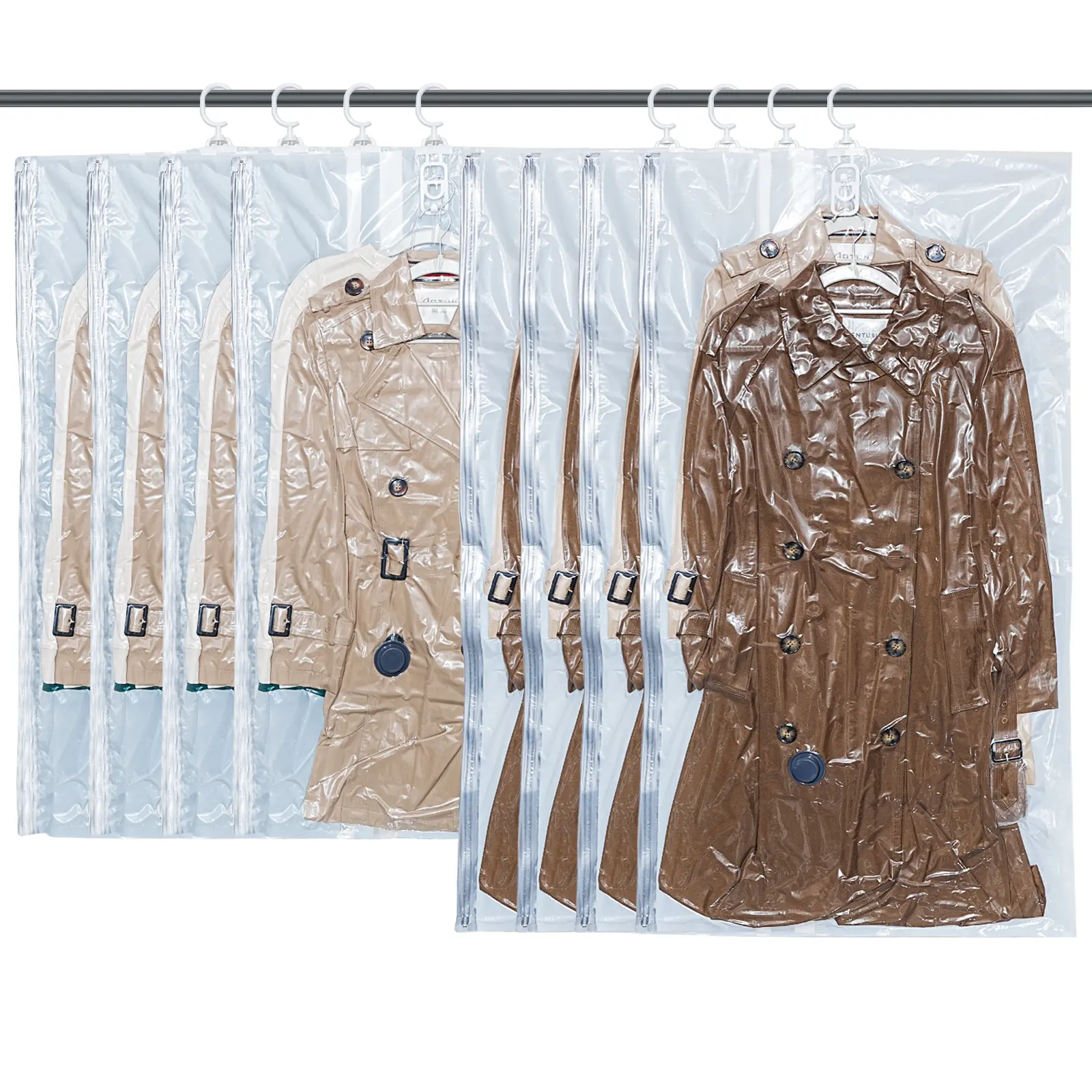 VACBIRD Hanging Vacuum Storage Bags for Clothes –8 Pack Save 80% Closet Space, Waterproof & Dustproof, Keep Suits, Coats & Jackets Wrinkle-Free, Ideal for Travel & Off-Season Storage, Clear Organiser
