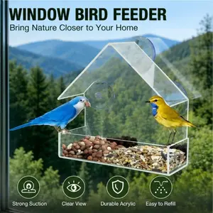 Window Bird Feeder That Brings Nature To Your Window!  Clear Acrylic House Design - Watch Birds Up Close! Outdoor Feeder