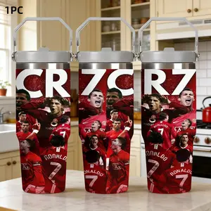 1pc 30oz Stainless Steel Insulated Mug - A must-have for Manchester United fans! A classic Cristiano Ronaldo Manchester United sports mug, suitable for outdoor, sports, and indoor use. A personalized gift for football fans