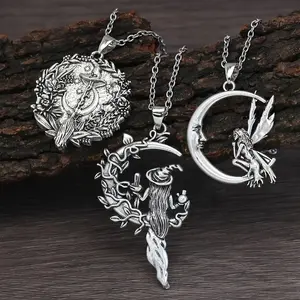 3pcs Of Vintage Moon Ritual Witch Necklace Pagan Jewelry Talisman Holiday Gift