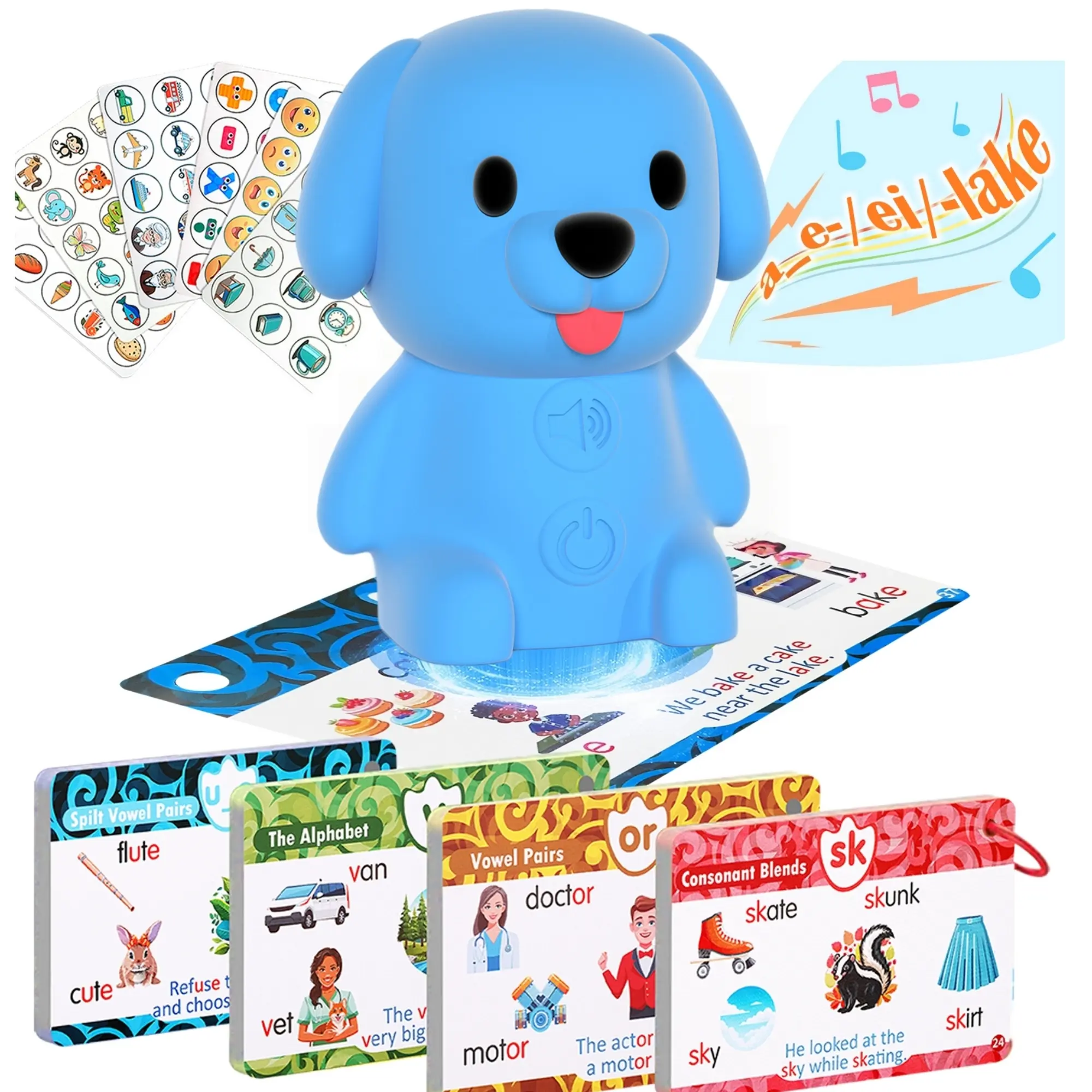 Phonics Flash Cards with Talking Pen for Homeschool Essentials Interactive Dog Reader Learn to Read from 21 Stages for Kids Ages 4-8 Kindergarten Preschool Learning Activities
