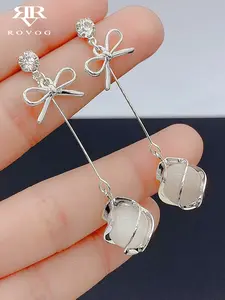 Women's Elegant Cat Eye Stone Butterfly Design Earrings, All Season Fashion Jewelry for Daily Wear & Commuting, High Quality Earrings, Lightweight Earring, Elegant Minimalist Earrings