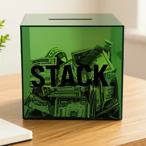 StackBox Clear Break-to-Open Savings Box – Cash Money Box for Savings Challenge, 7.5"