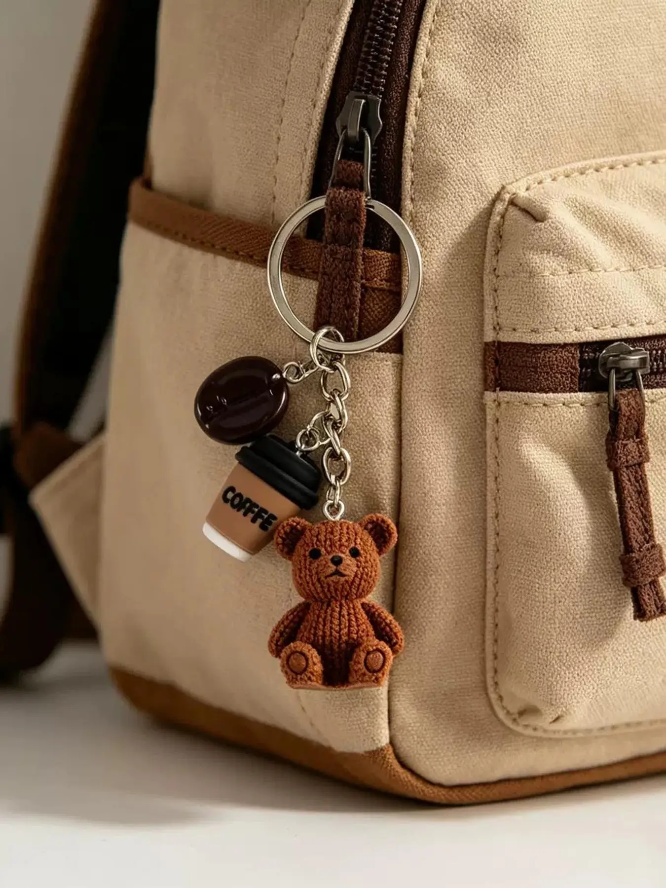 1pc Cute Teddy Bear Coffee Charm Keychain, Featuring a Metal Ring Closure, Perfect for Birthdays, Gifts for Coffee Lovers, Bag and Notebook Decorations, Accessory for Women, Funny Design, Purse Accessories, Purse Charms, Charms for Purses
