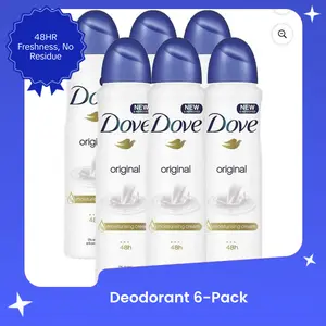 Dove Original Aerosol Spray Deodorant & Anti-Perspirant 150ML 6 Pack - 48-Hour Protection Fast-Drying Lightweight Formula Moisturizing Cream No White Marks