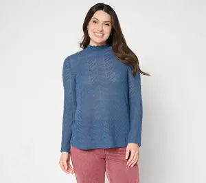 LOGO Layers by Lori Goldstein Textured Knit Long Sleeve Mock Neck Top