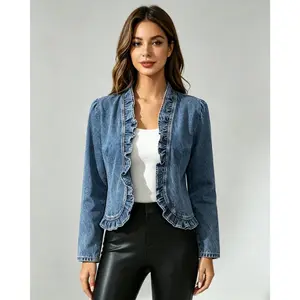 Elegant Ruffled Edge Denim Jacket – Long Sleeve Buttonless Cropped Jacket – Comfortable for Daily Wear & Street Style – 2026 Trending