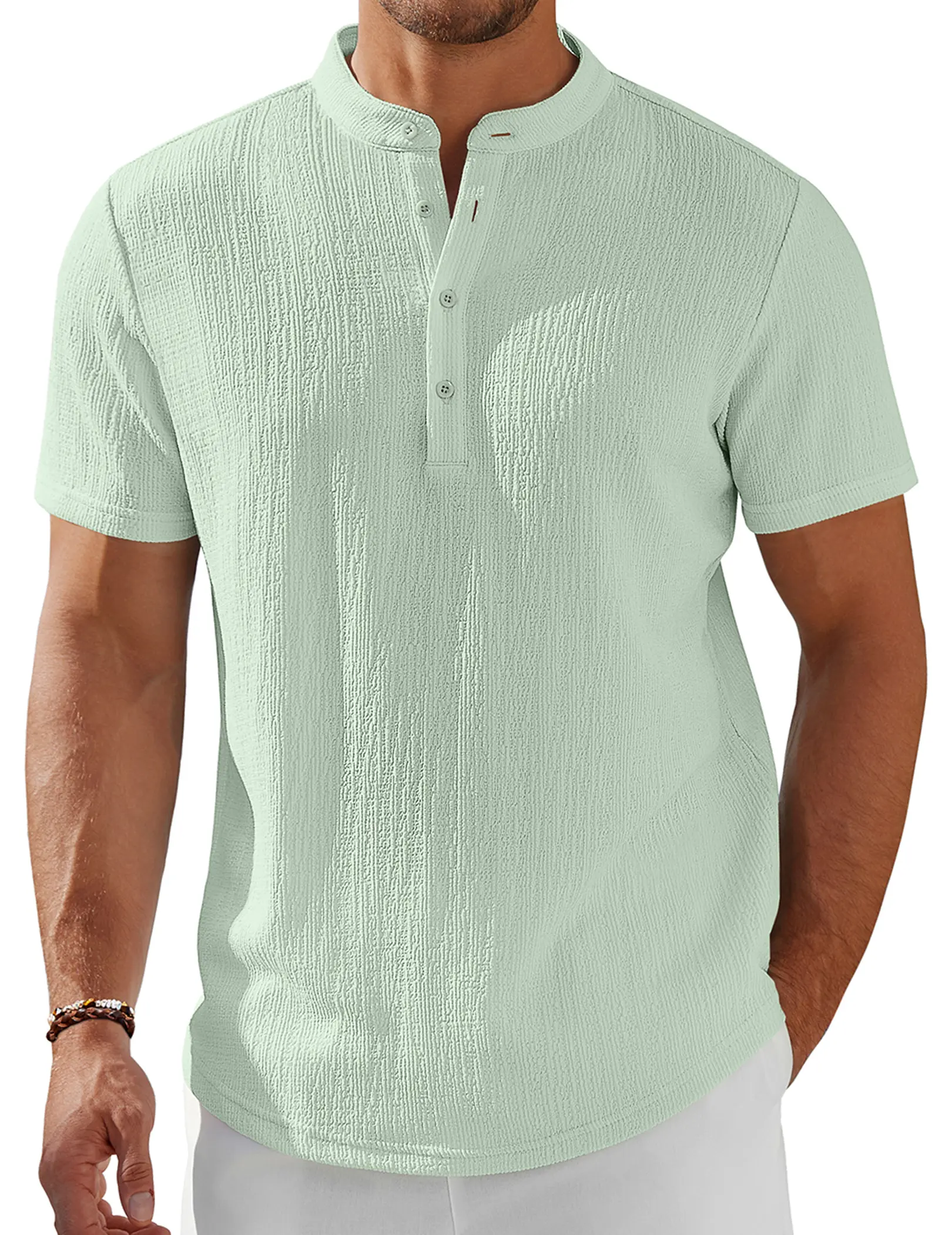 COOFANDY Men's Henley Shirt Short Sleeve Stand Collar Summer Casual Beach Hippie T-Shirts