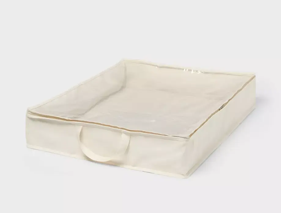 Ivory Under Bed Storage Container, Foldable Fabric Storage Bin with Clear Window, Zipper & Carry Handles for Clothes Bedding Blankets Bedroom Closet