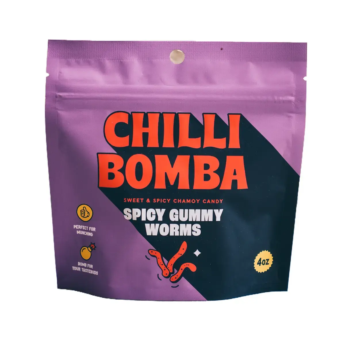 Spicy Gummy Worms 4oz - Chilli Bomba Chamoy Candy (Halal, Gluten Free)