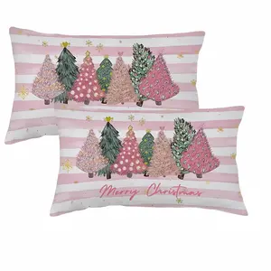 2pcs, Contemporary Christmas Tree Throw Pillow Covers, Pink Stripes Design, Home Décor Products, Cushion Cover Decoration for Couch Sofa, Room Decor and Bedroom Decor, Single Sided Printing, No Pillow Core, Creative Decorative Cushion