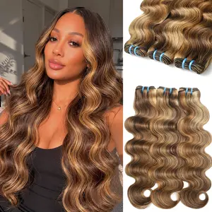 LUCKSTAR #Summervibes Highlight Human Hair Bundles Honey Blonde 4/27/30 Ombre Hair Wefts Extensions 100% Real Vietnamese Human Hair Soft Silky No Tangle Perfect for Sew In & Quick Wave