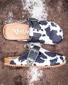 Women's Black Cow Print Slip-On Mule Shoe, Very G Footwear with Slip-On Convenience