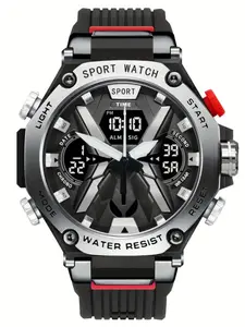 Trendy Men's Digital Watch, Waterproof Dual Display, Sporty Dial, Electronic Movement, Alloy Case, All Seasons Wear