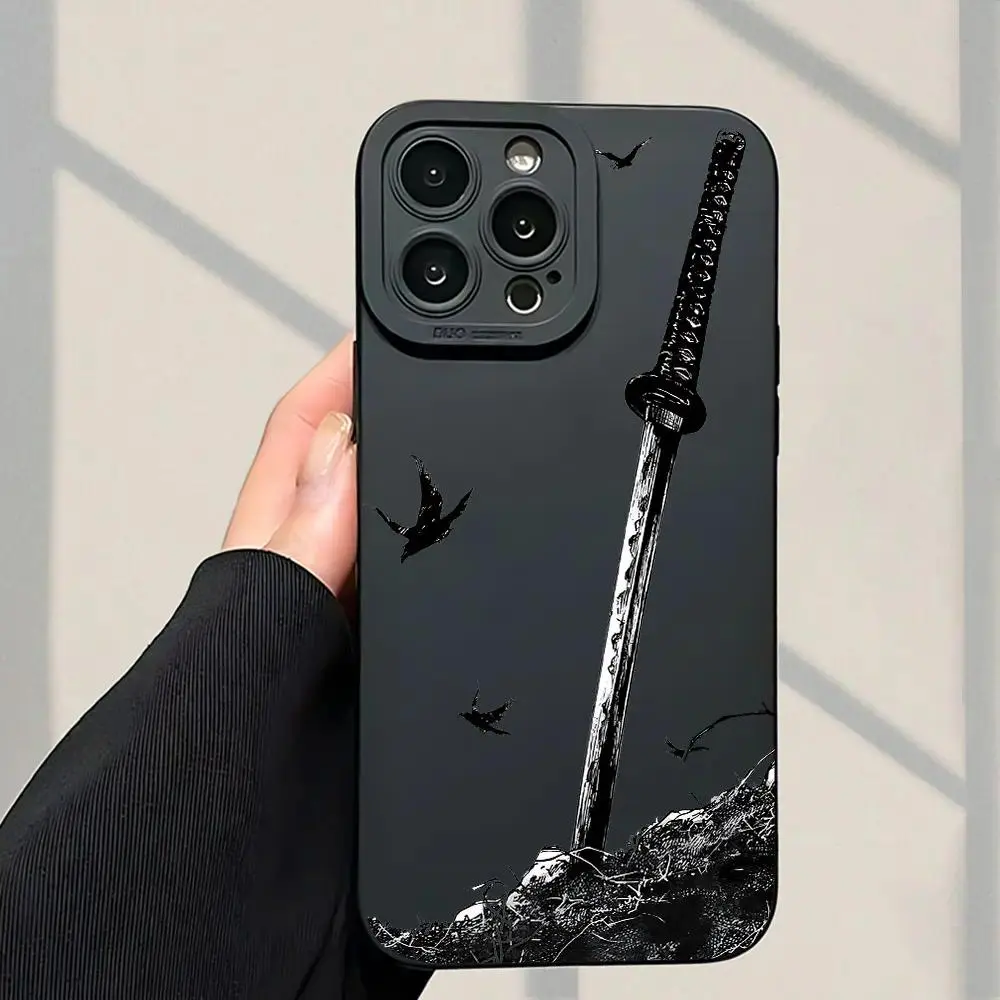 1pc Katana Pattern Transparent TPU Cellphone Casing - Durable, Anti-Drop, Protective Cover for iPhone 11/12/13/14/15/16/17 Pro/ProMax/Plus Devices, Camera Shockproof Accessory for Teens