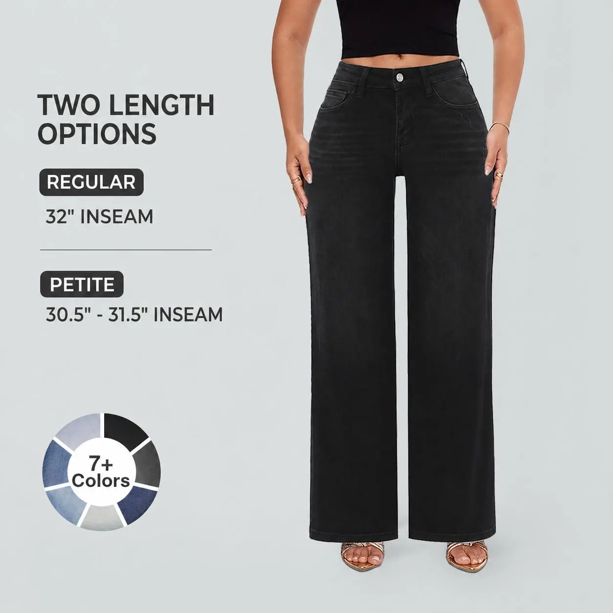 Magic SHAPUM Womens Mid-low Rise Wide Leg BBL Jeans Loose Fit Stretchy Distressed Denim Tummy Control Curve Hugging Comfortable Minimalist Pants Dark Blue Light Blue Black Plus Regular Sizes