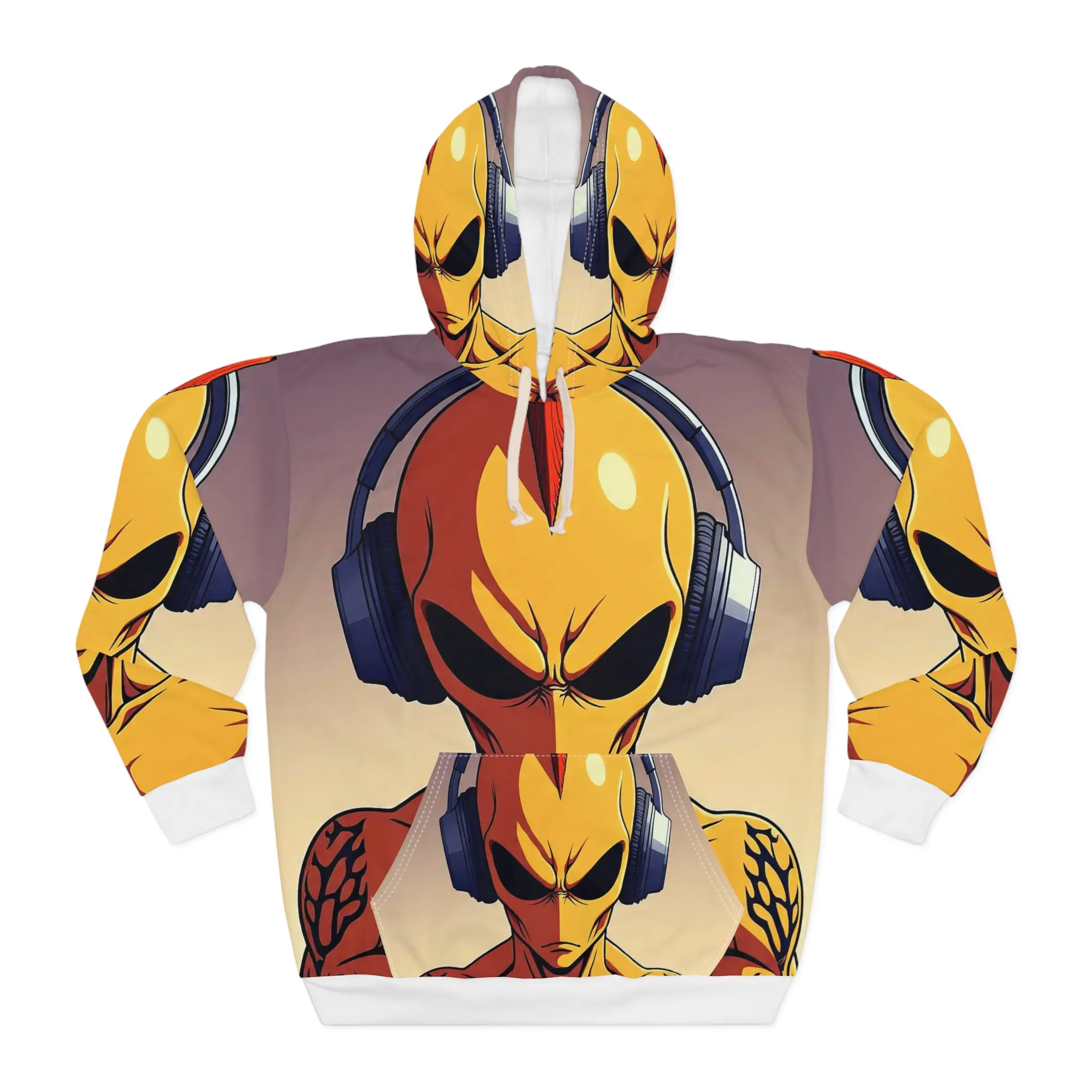 Alien Headphones Unisex Hoodie, Cozy Graphic Hoodie, Unique Streetwear, Gift for Geeks, Music Lover Apparel