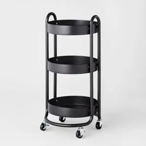 3 Tier Round Metal Utility Cart Black - Brightroom 3 Tier Round Metal Utility Cart Black - Brightroom