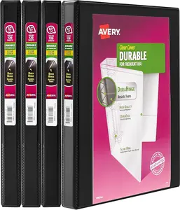 Durable View 3 Ring Binders, 0.5" Slant Rings, 135-Sheet Capacity, 0.7 Inch Wide Spine, Great for Home, School Supplies, Office, or Organization Needs, Black Binders (4-Pack of 05736)