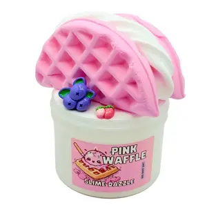 Pink Waffle DIY Slime –  10 Fl Oz Vanilla Waffle Cone Scented Butter Slime with Clay Waffle Ice Cream Mix-In + Berry Charms – Beginner Friendly Inflatable Slime Set