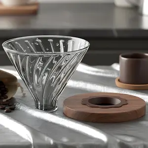 Glass Coffee Dripper Filter, Reusable Coffee Filter, Cone Glass Pour over Coffee Dripper with Walnut Stand, 1-2 Cup Drip Coffee Maker for Home & Office, Cone Coffee Filters