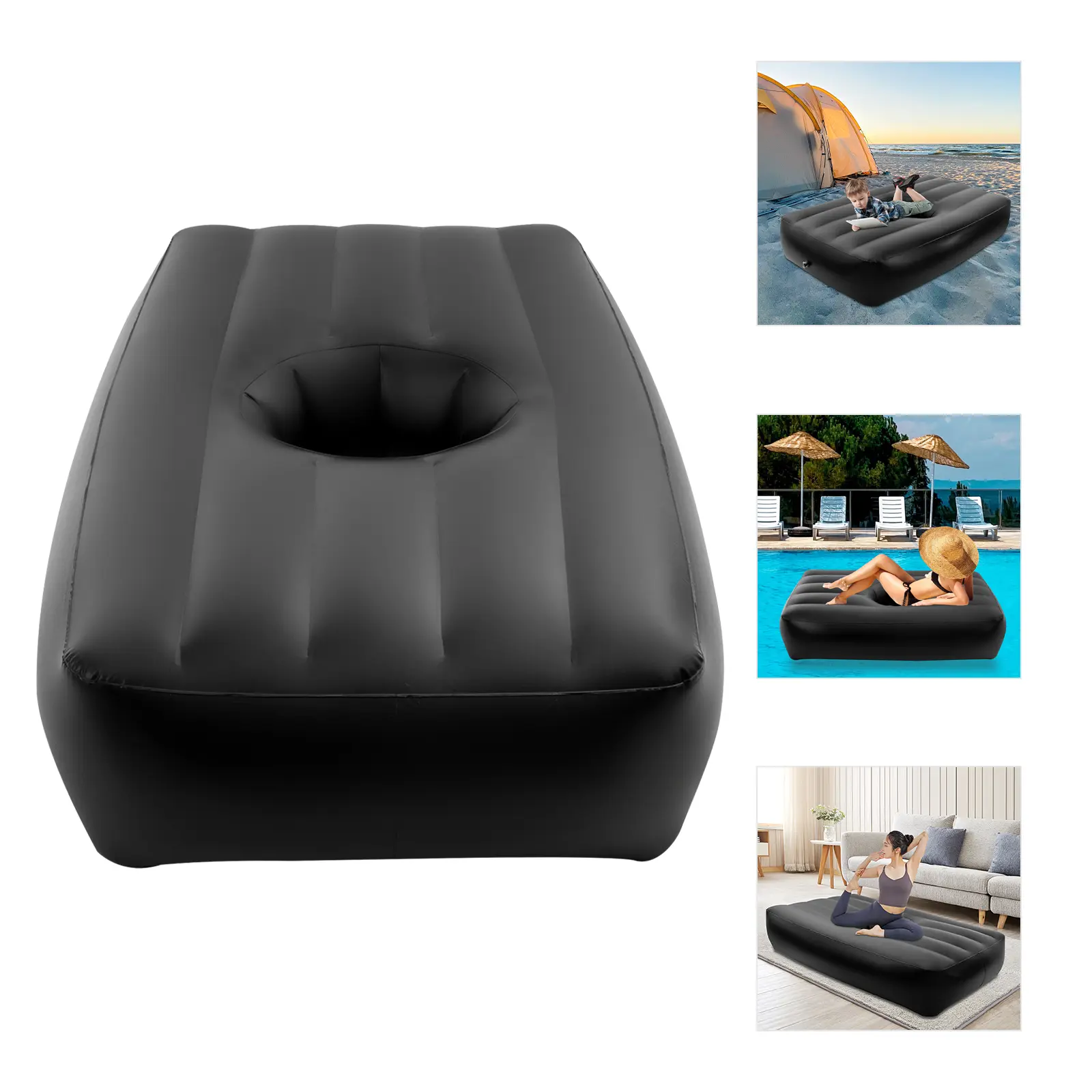 Black PVC Inflatable Airbed - Waterproof Free-Standing Camping Equipment, Ergonomic Sleeping Gear for Home & Travel, Quick Inflation, Easy Storage, Travel Accessory, Glamping Camping Accessories,summerwins