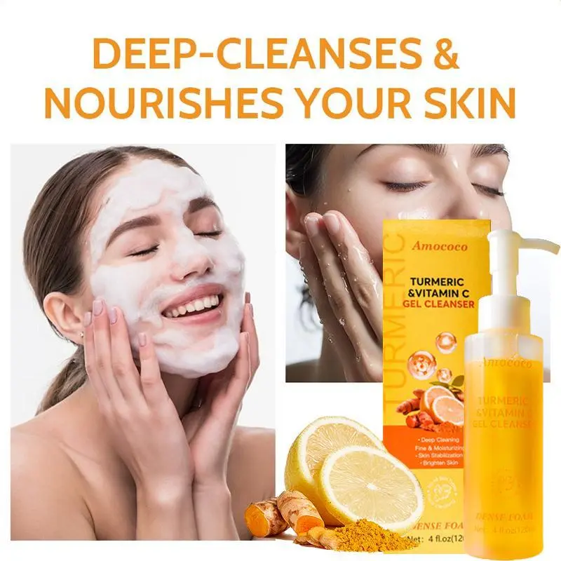 Turmeric Vitamin C Gel Cleanser 120ml Brightening Clarifying Anti-Aging Hydrating Non-Drying for Dull Sensitive Skin Gentle Pore Cleanser Wash Moisturizer