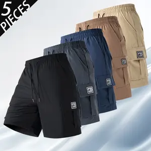 5Pcs Men’S Cargo Shorts, Summer Trendy Casual Shorts, Multi-Pocket Design, Durable Fabric, Anti-Pilling, Wear-Resistant, Tear-Resistant, Comfortable And Breathable, Stylish And Versatile, Suitable For Outdoor Leisure,Baggy Jorts