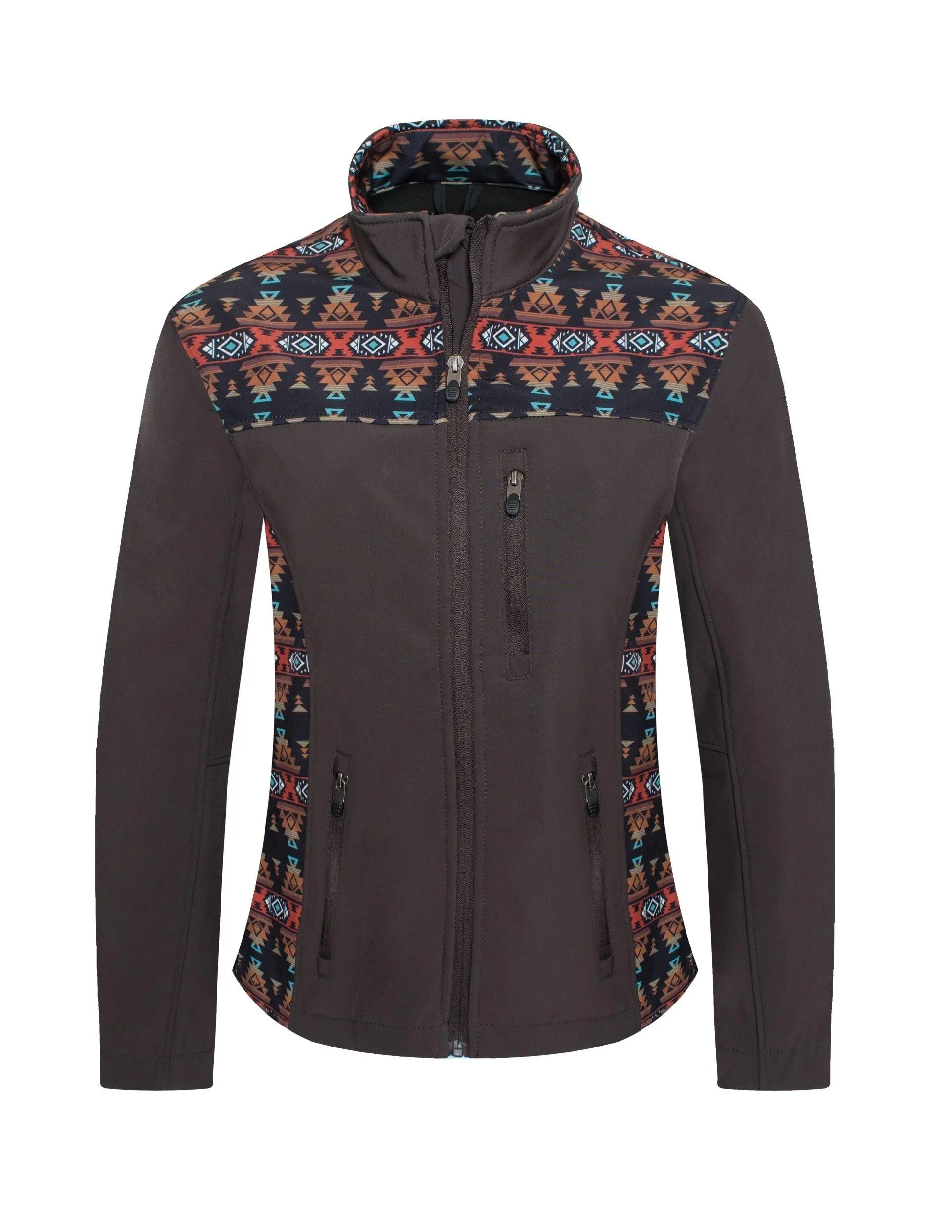 Women's Western Aztec Print Jacket -LJ650EMB-AZ-BROWN-RUST