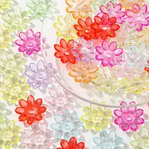 40 count Flower Shape Caps Beads 5-Petal Flower Bead for  Making Bracelets Necklace Bulk (Color Flower)