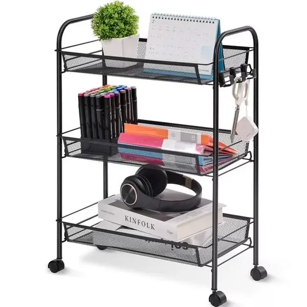 3 Tier Rolling Cart Organizer, Mesh Cart with Wheels, Utility Cart for Office, School,Storage