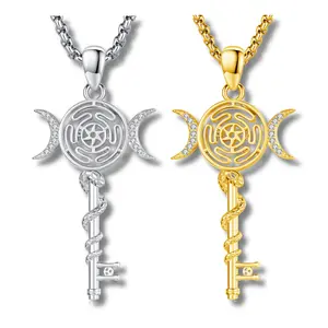 DRINSPER Hecate's Key Necklace 925 Sterling Silver Goddess of Witches of Magic Feminism Jewelry for Women Hekate Pendant Necklace Ancient Greek Mythology of Hekate The Ancient of the Goddess of Witchcraft and Moon Amulet Jewelry TikTokShopBlackFriday
