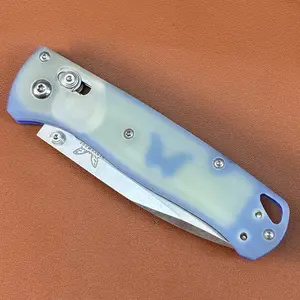 BM 535 Translucent Blue Handle EDC Folding Knife | Stainless Steel Quick-Open Blade | Portable Tactical Outdoor Knife | Camping Fishing Gift for Men