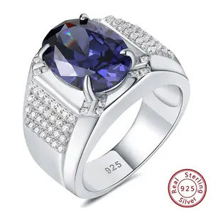 5Ct Grand Oval Created Tanzanite Gemstone Rings for Men Statement Ring Pave Zircons Wedding Cocktail Party Luxury Jewelry NS XR10096_B  #Love Story