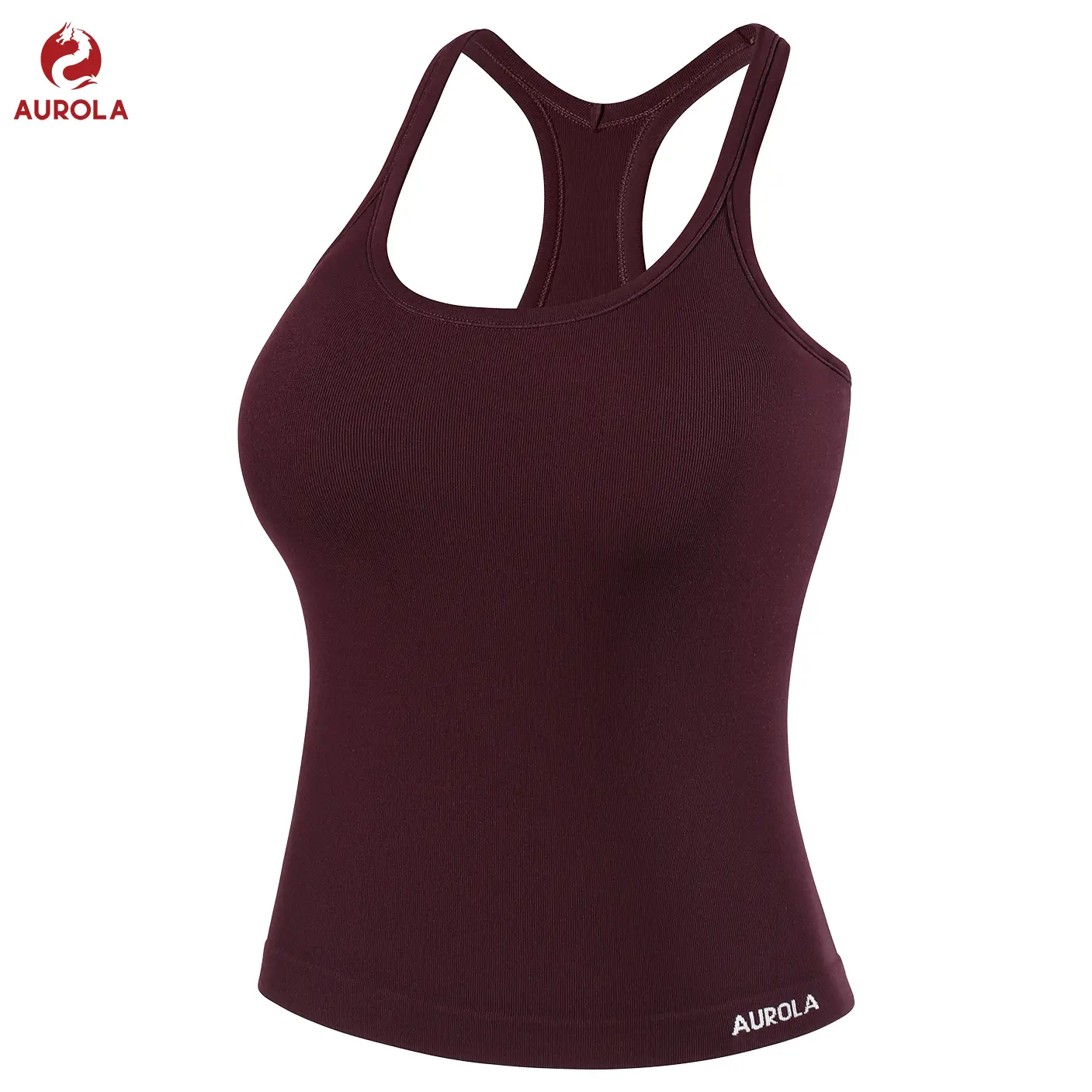 AUROLA Power Pro Ribbed Seamless Racerback Tank Top for Women | Built-in Fixed Cups, Stay-in-Place Support, Sculpting Core Waist Workout Tank for Gym Yoga Running Cycling tiktokshopbacktoschool