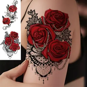 Rose Pattern Temporary Tattoo Sticker, Waterproof Long Lasting Fake Tattoo Sticker, Body Art Sticker for Women & Girls, Sticker Tattoos