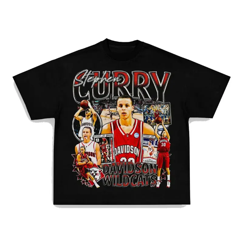 Men's Stephen Curry-Davidson Print Short Sleeve T-Shirt, Casual Classic Basketball Top, Stylish Streetwear Menswear Tropical Halloween Tee