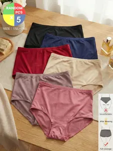 Women's Plus Size Plain Mid-Waist Triangle Panties Underwear, Breathable Skin-Friendly Comfort, Random Color, 1xl-5xl, All Seasons