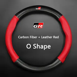 Carbon Fiber Leather Car Steering Wheel Cover Breathable Anti Slip Cover for Toyota GR RAV4 Crown Hilux Fortuner Corolla SE 2023 Camry Yaris Land Cruiser Prado Venza Car Accessories
