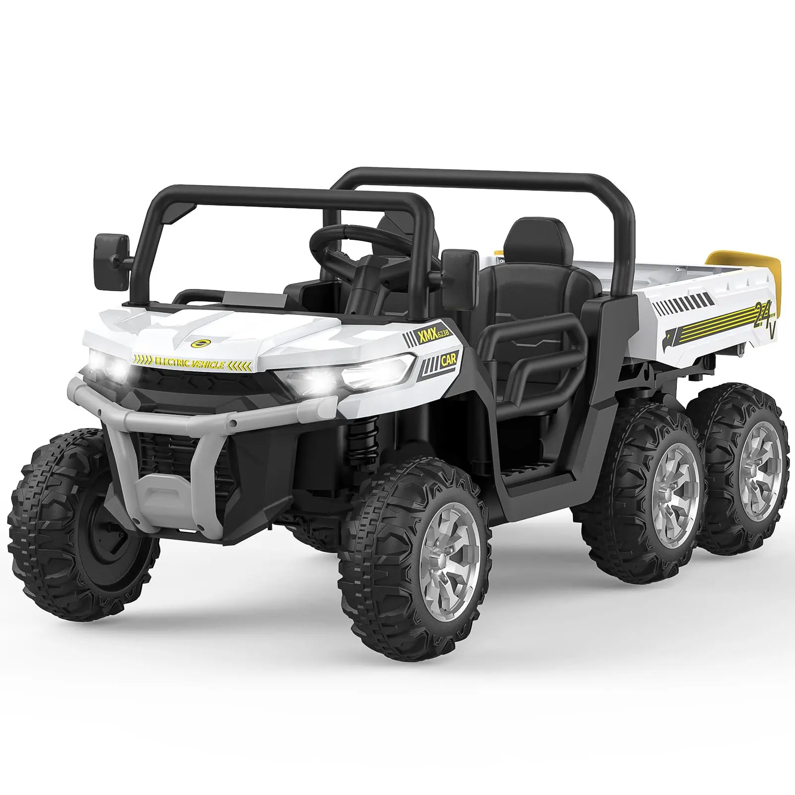 GARVEE 2-Seater 6X6 24V Remote Control Ride On ATV - Electric Utility UTV, Parent Mode, Auto Lift Bed, EVA Rubber Wheels, High/Low Speeds Switch, Battery-Powered 6-Wheeler Outdoor Play Toy for Ages 3+ (Multiple Colors)