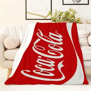 Coca-Cola Official Licensed 270g Soft Flannel Blanket Red Classic Logo Design Lightweight Warm Sofa Bed Throw Blanket Machine Washable All-Season Home Decor Gift for Adults Kids