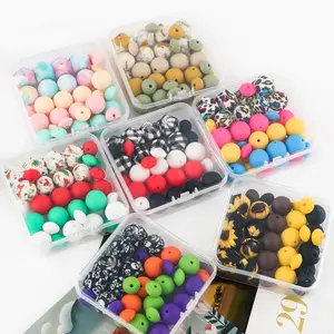 Silicone Beads Kit, 50pcs/box Colorful Printing Dice Shaped Beads, DIY Jewelry Making Accessories for Keychain & Bracelet & Necklace, Bead Assortment