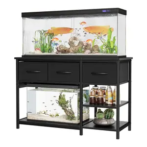 55-75 Gallon Aquarium Stand with LED Lights & Power Outlet - 1000lbs Capacity Heavy Duty Fish Tank Stand - Metal Cabinet with Drawers & Storage Shelves