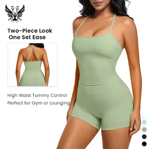 YIZHEN Women's Solid Color Slim-Fit Camisole & Shorts Set High Waist Tummy Control Comfortable Breathable for Fitness Sports Gym or Lounging