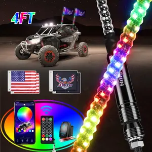 Nilight 2PCS 4FT RGB LED Whip Light,Remote & App Control w/DIY Chasing Patterns Stop Turn Reverse Light Safety Antenna Lighted Whips for ATV UTV Lighting