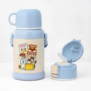 600ml Large Capacity Stainless Steel Thermos Bottle with Straw for Kids and Office Use Blue Colorful Cartoon Illustration Explosion-Proof Glass Iced Coffee Tumbler Lids water breakaway hydrogen mini candy glam duckbill stylish Vacuum Insulated salt