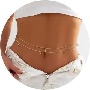 Women's Waterproof Stainless Steel Belly Chain - Hypoallergenic, Nickel-Free, Pearl Beaded Body Jewelry with Seashells, Starfish Accents, 26"-43" Adjustable Waist Chain for Daily Wear