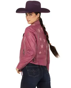 Mauritius Leather Women's Christy Star Zip-Front Moto Jacket - Christyrf-Pnk