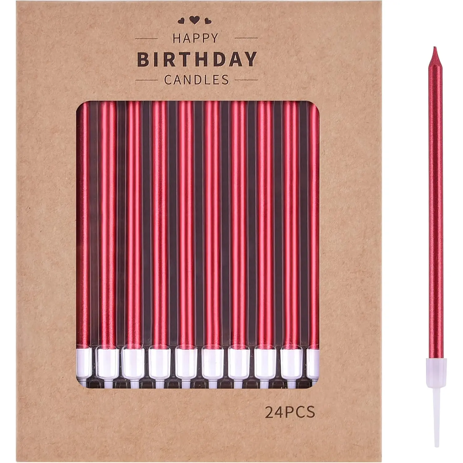 Red Long Thin Metallic Birthday Candles,  Candles, Birthday Parties, Wedding Decorations, Party Candles